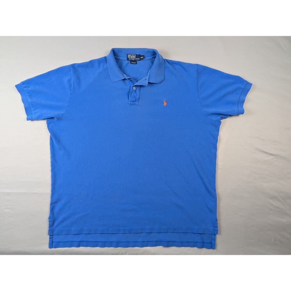 Vintage Polo Ralph Lauren Shirt Men's 2XL Blue Short Sleeve Cotton Orange Pony